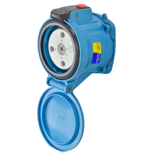 63-64166 - DSN60 RECEPTACLE POLY BLUE SIZE 3 TYPE 4X IP 69 2P+N+G 60A 120/208 VAC 60 Hz NO AUX